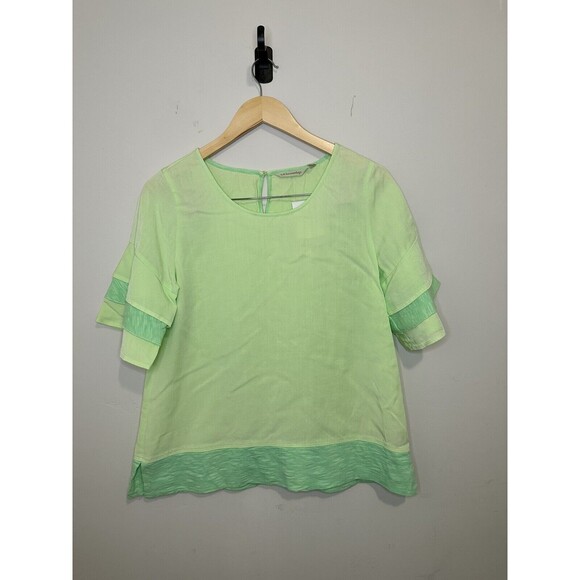 Soft Surroundings Lime Green Ruffle Blouse Summer Tencel Lyocell Sz XS 2-4 NEW - Picture 1 of 7